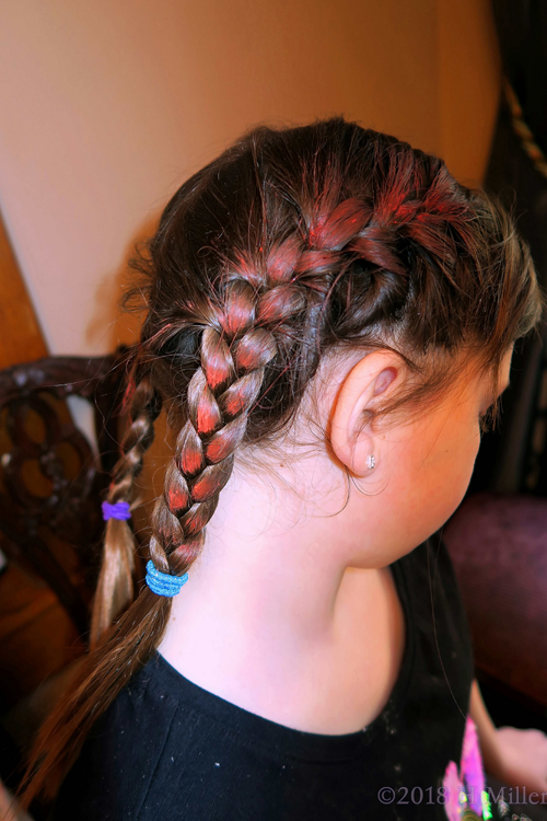 Party Guest Posing With Pink Hair Chalk and Dutch French Braids! Kids Hairstyl