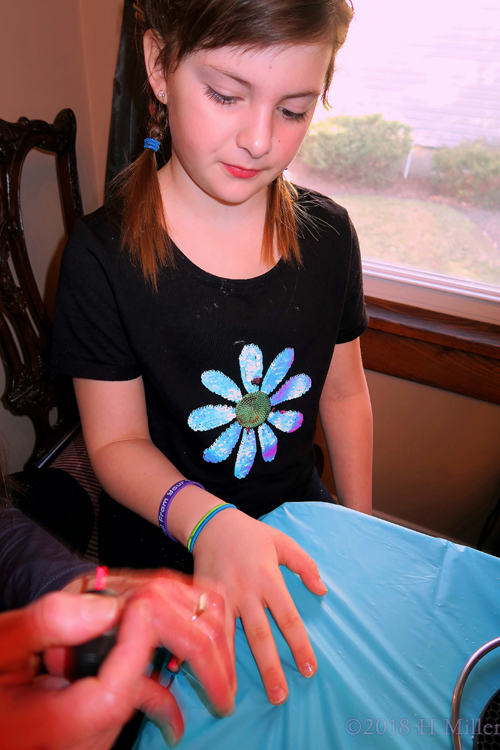 Party Guest With Clear Nails Ready For Kids Manicure!