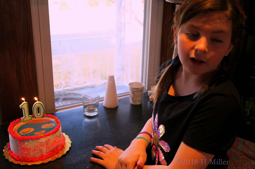 Singing Happy Birthday! Kids Spa Party Birthday Girl Posing By Birthday Cake!