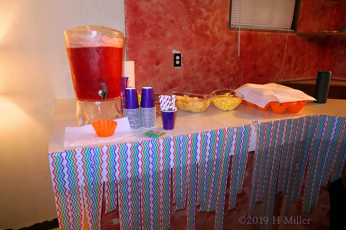 Snack And Beverage Station For Party Guests 