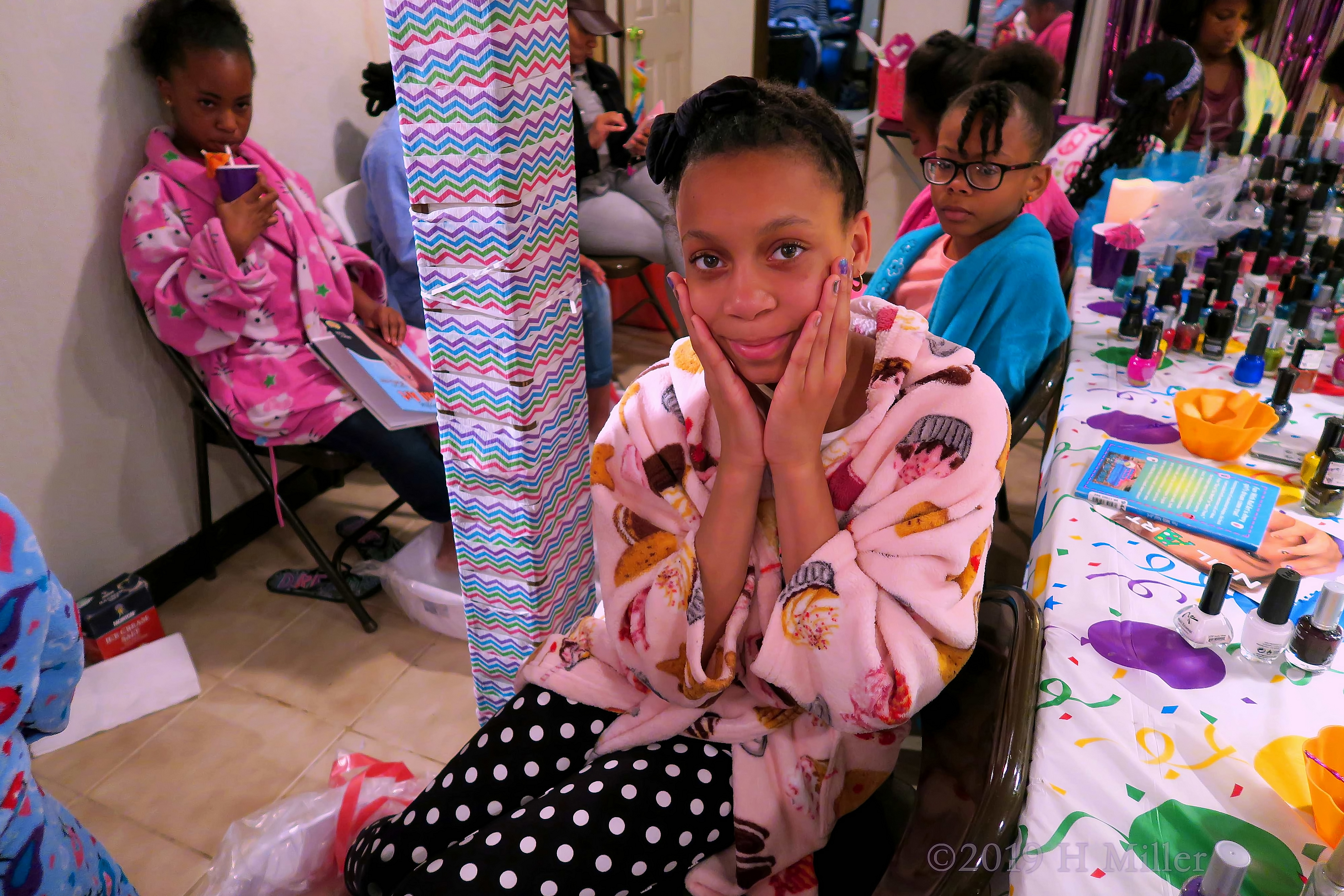 Party Guest In Her Ice Cream Spa Robe Showing Off Her Mini Mani Party Guest In Her Ice Cream Spa Robe Showing Off Her Mini Mani