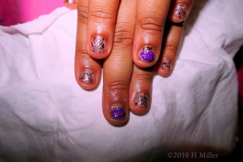 Glitter Kids Manicure With Accent Purple Lip Nail Art Design Glitter Kids Manicure With Accent Purple Lip Nail Art Design