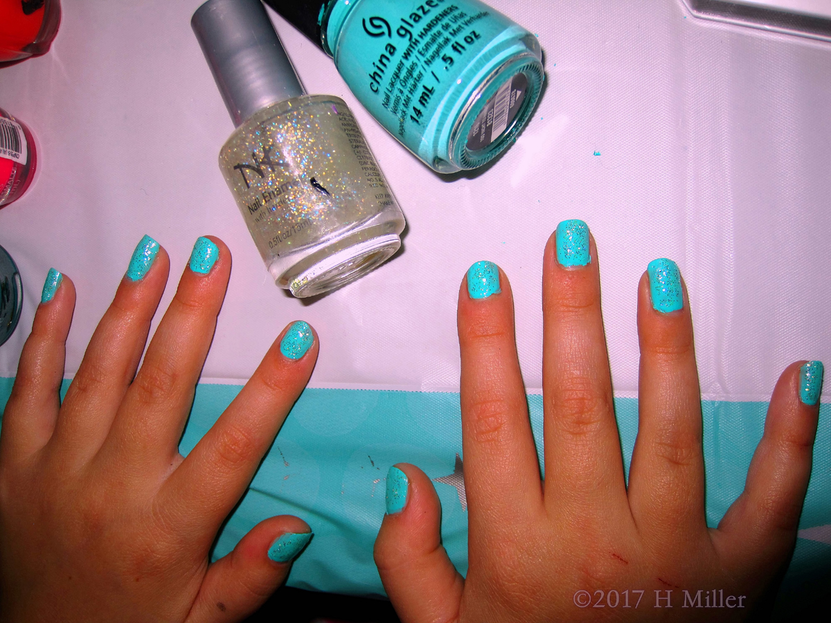 Teal Manicure At The Girls Spa Party.