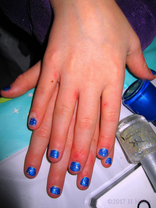 Beautiful Blue Mini Mani At The Kids Spa Party