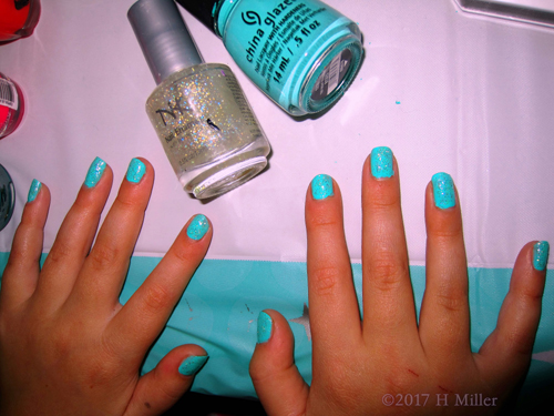 Teal Manicure At The Girls Spa Party