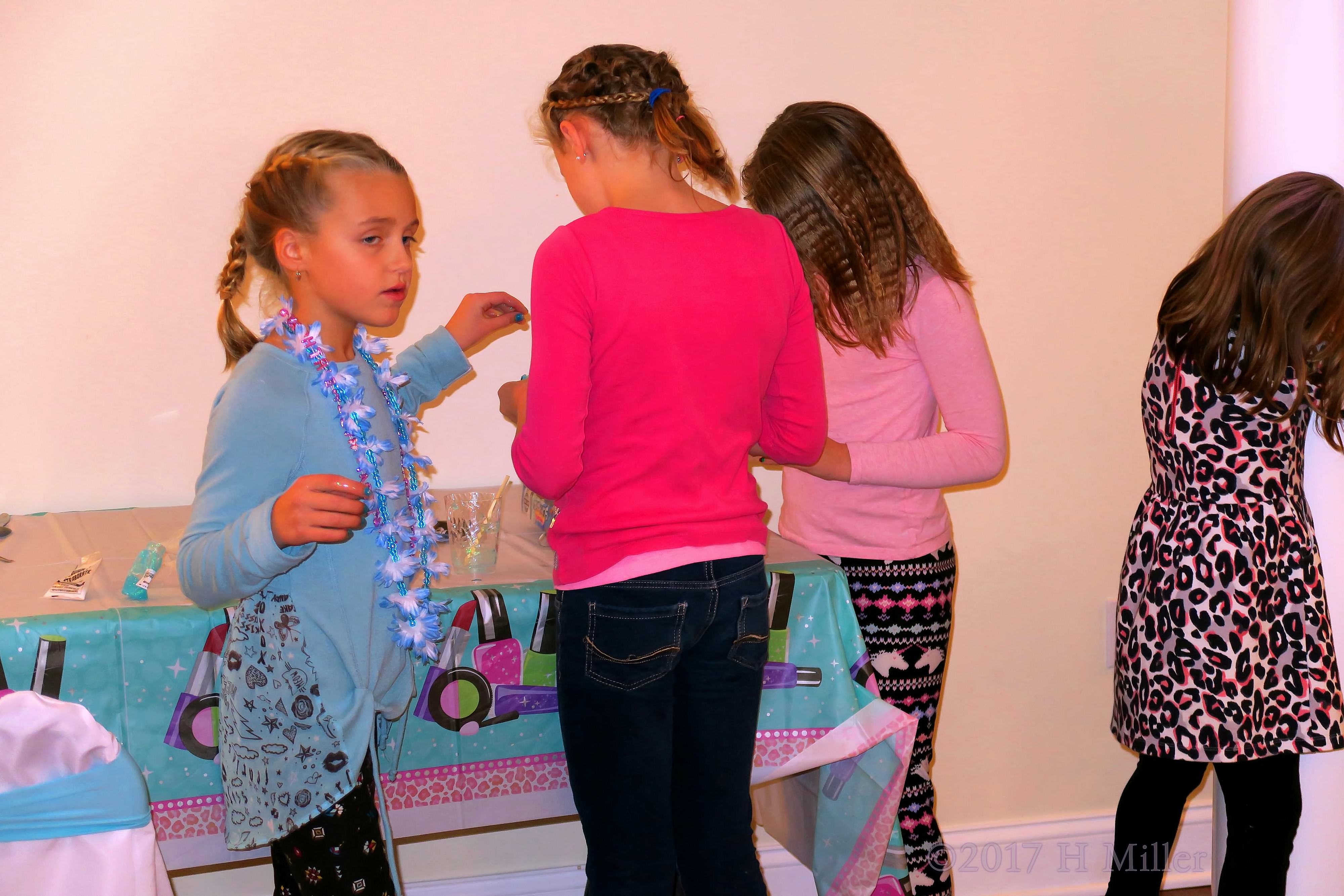 Working On Slime Together At The Kids Party Table. 