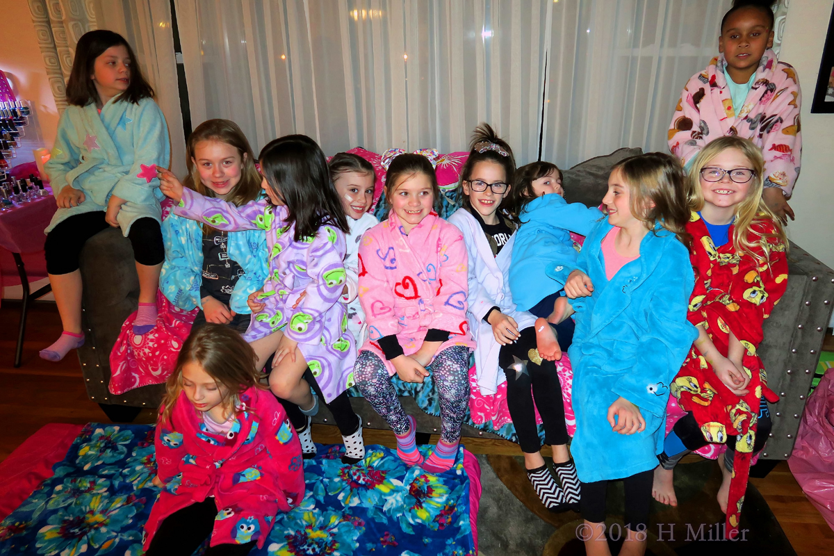 Girls Will Be Girls! Group Photo Of Girls In Their Kids Spa Robes! 
