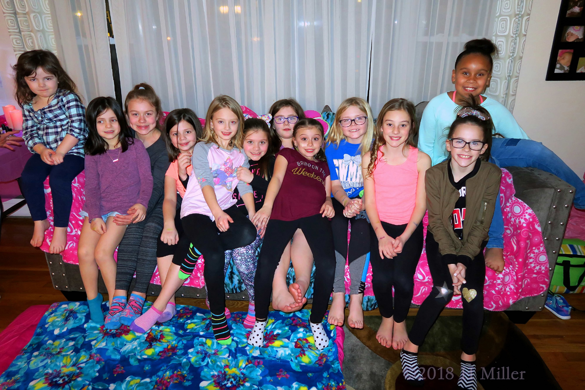 Good Times With Girl Friends! Group Photo Of Kids Spa Party Guests 