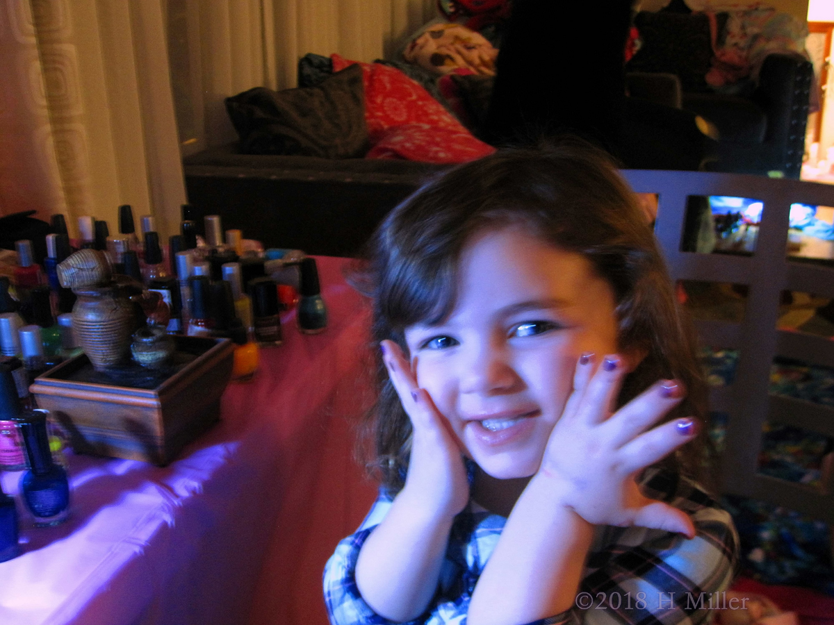 Party Guest Posing With Purple Girls Manicure! 