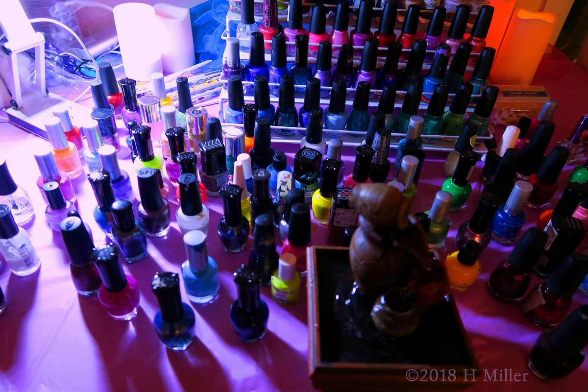 Purple Sets The Tone! All The Colors Of Nail Polish At The Nail Salon For Kids Spa Party Guests 