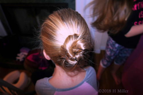 Ballerina Bun Updo. Kids Hairstyle On Kids Party Guest Ballerina Bun Updo. Kids Hairstyle On Kids Party Guest