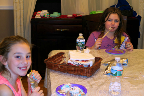 Cake Time And Chatting! Party Guests At Kids Spa Party! Cake Time And Chatting! Party Guests At Kids Spa Party!