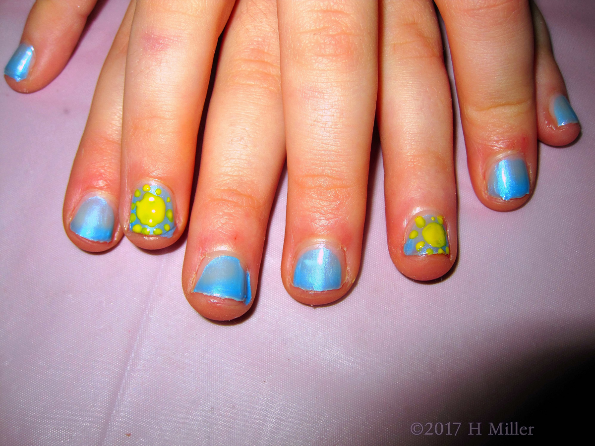 Sky Blue Kids Manicure With The Bright Sun Nail Design! 