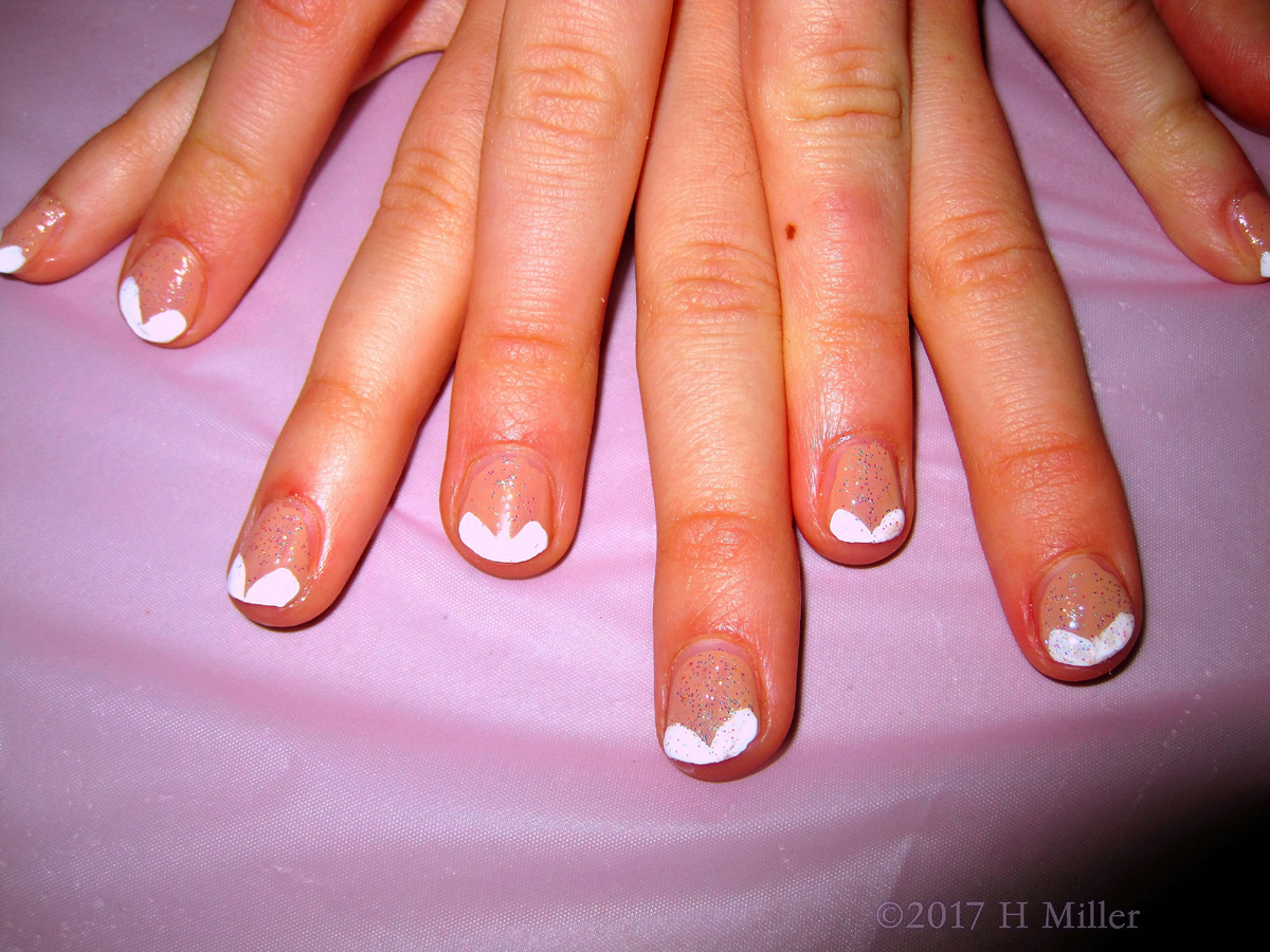 What A Pretty Sparkly French Manicure Kids Nail Design! 