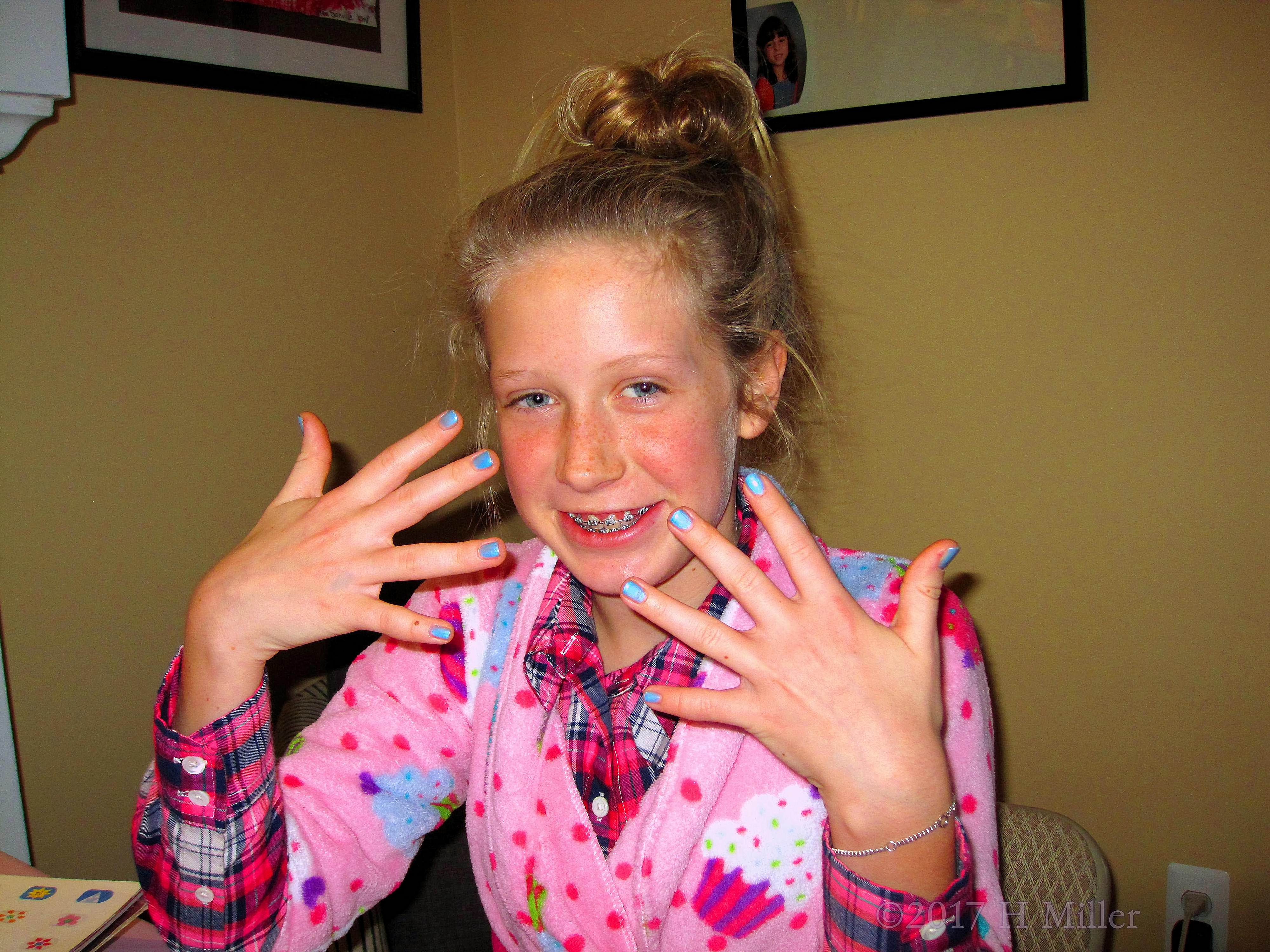 Happy Party Guest With Her Blue Girls Manicure At Kate's Birthday Party 