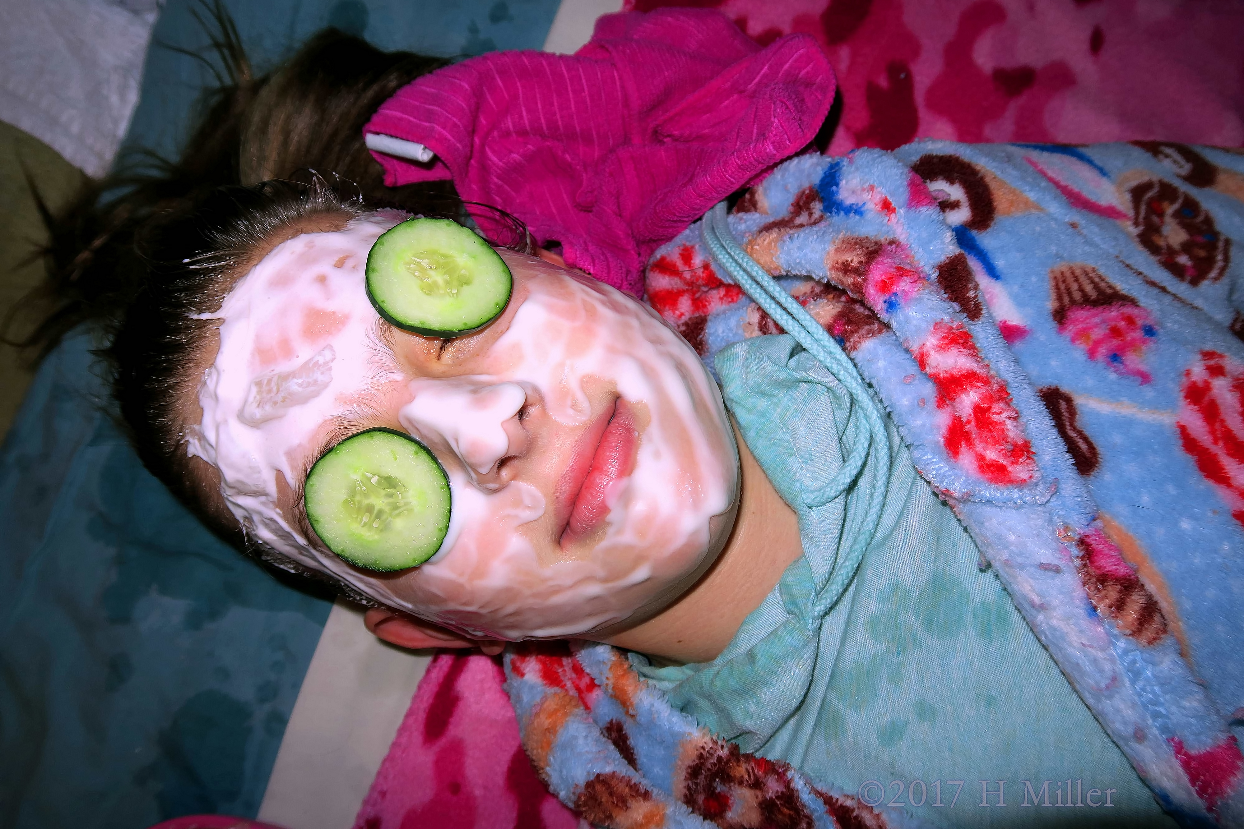 How Am I Looking With This Kids Facial Mask With Cucumbers On My Eyes! 4
