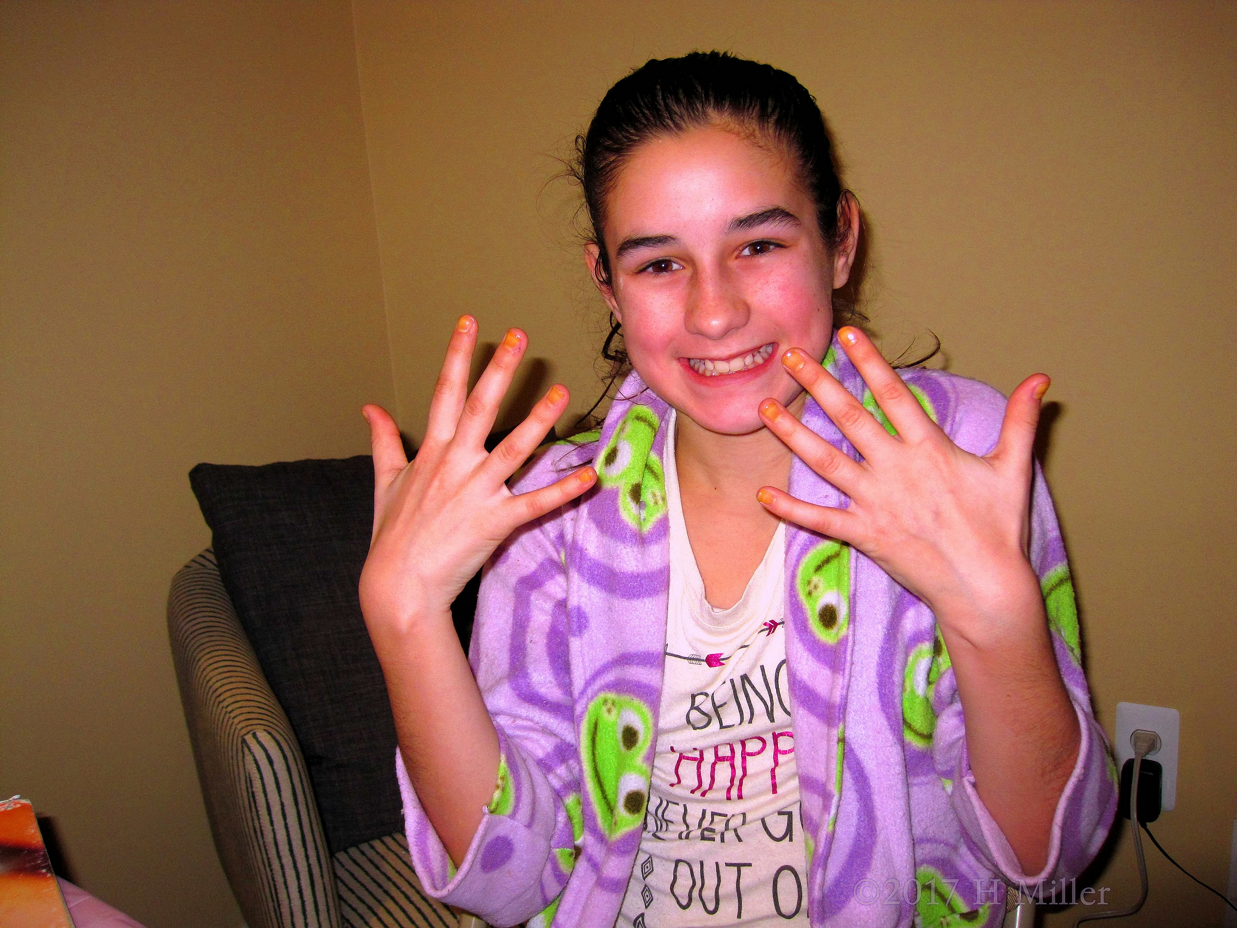 She Is Happy With Her Unique Solar Red Manicure For Kids! 