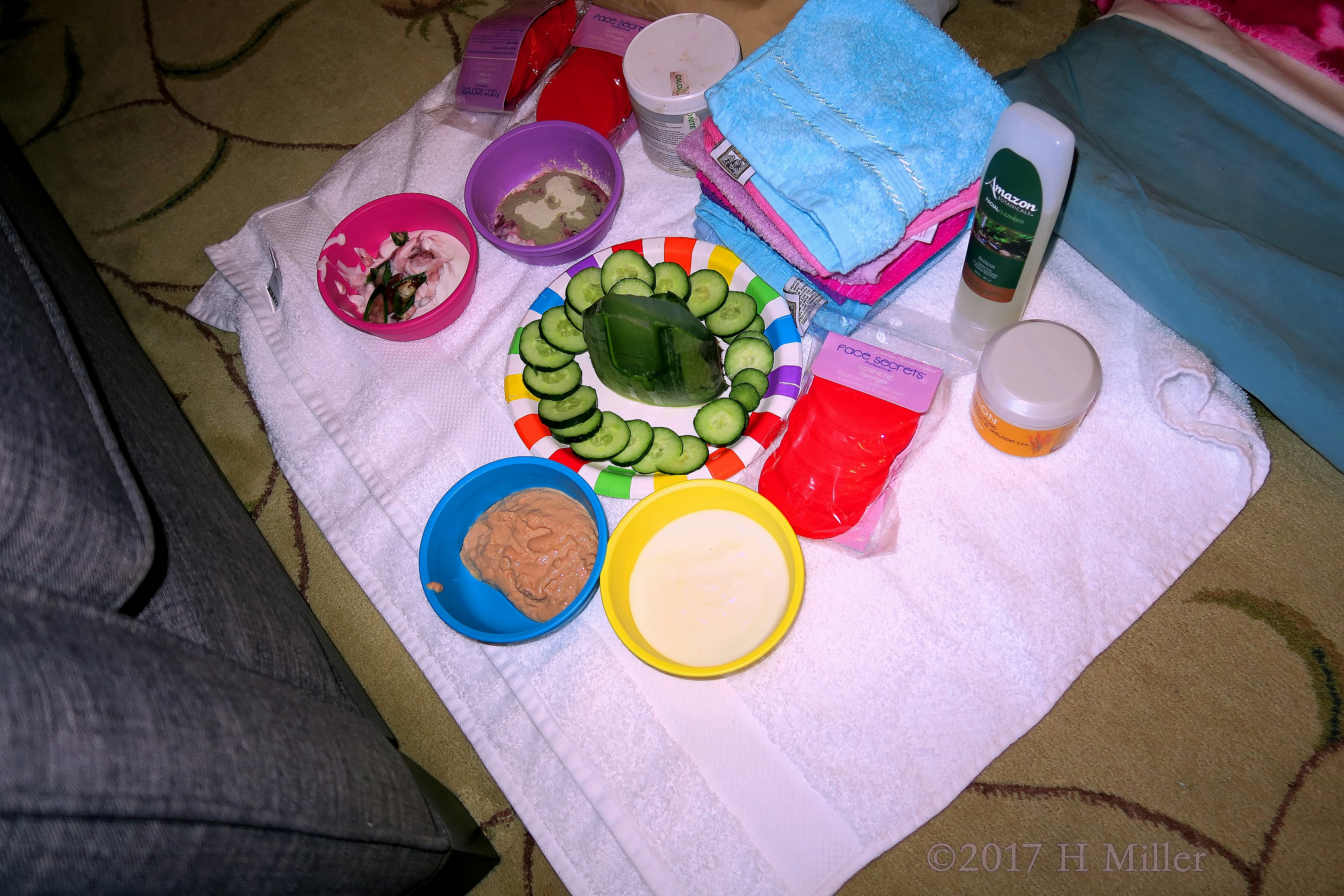 The Aloe, Cucumbers, And Face Masques Are Ready For Kids Facials At The Girls Birthday Party 