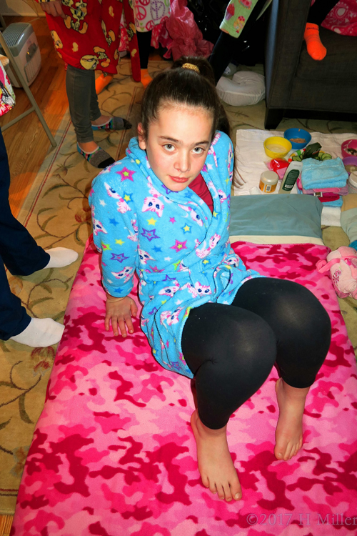 Party Guest Wearing A Blue Spa Robe Posing After Her Kids Facial! Party Guest Wearing A Blue Spa Robe Posing After Her Kids Facial!