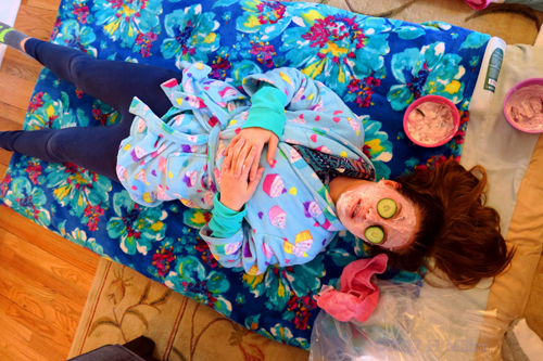 She Is Having A Strawberry Masque Kids Facial With Cucumbers On Her Eyes! She Is Having A Strawberry Masque Kids Facial With Cucumbers On Her Eyes!