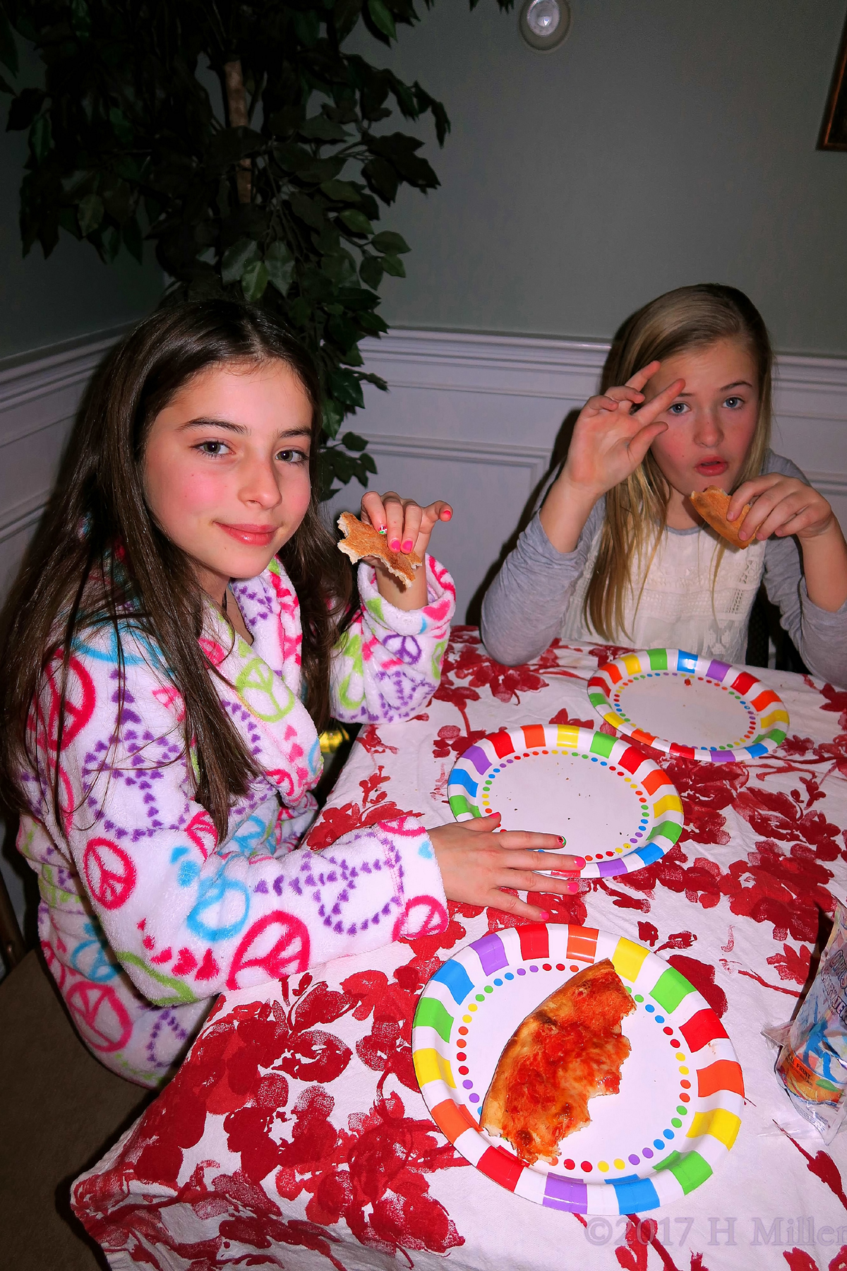 Birthday Girl Is Having Pizza With Her Friend 