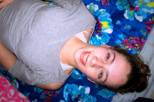 Happy Sister Of The Birthday Girl Before Her Kids Facial At Kate's Spa Birthday Party Happy Sister Of The Birthday Girl Before Her Kids Facial At Kate's Spa Birthday Party