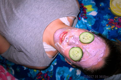 She Is Having A Strawberry Girls Facial With Cucumber On Her Eyes! 