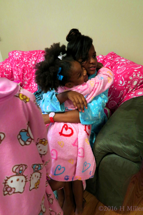 Hugging Her Friend At The Spa Party For Kids! Hugging Her Friend At The Spa Party For Kids!