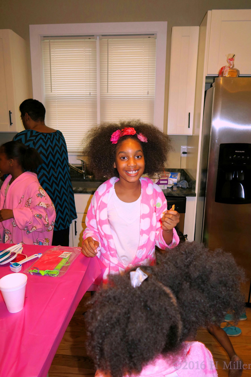 The Birthday Girl Smiling At The Spa Party For Kids!