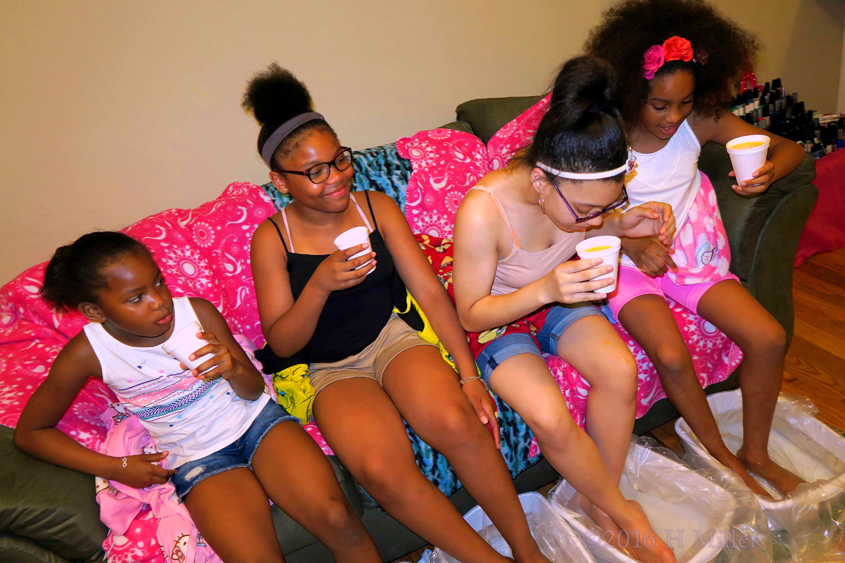 Chiling Together During Kids Pedicure Footbaths At The Spa Party For Girls! 