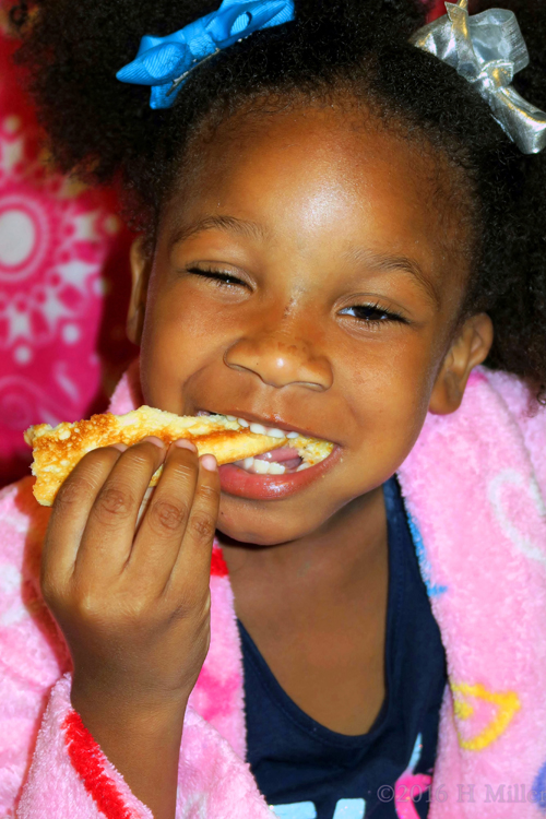 She Is Eating Her Spa Party Pizza! She Is Eating Her Spa Party Pizza!