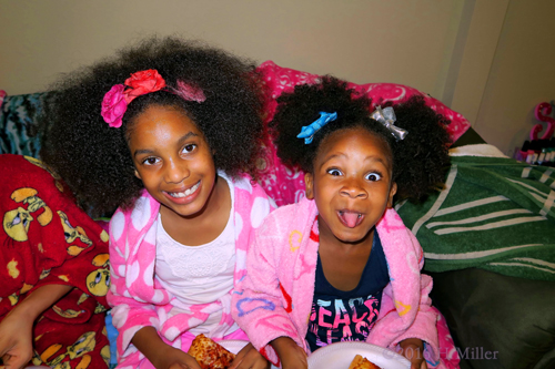 Smiling And Making Silly Faces During Pizza At The Girls Spa Smiling And Making Silly Faces During Pizza At The Girls Spa