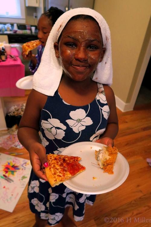 Smiling With Her Facial Masque On During Pizza Smiling With Her Facial Masque On During Pizza