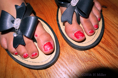 The Birthday Girl's Pedicure For Girls Is A Pretty Sparkly Bright Red! The Birthday Girl's Pedicure For Girls Is A Pretty Sparkly Bright Red!