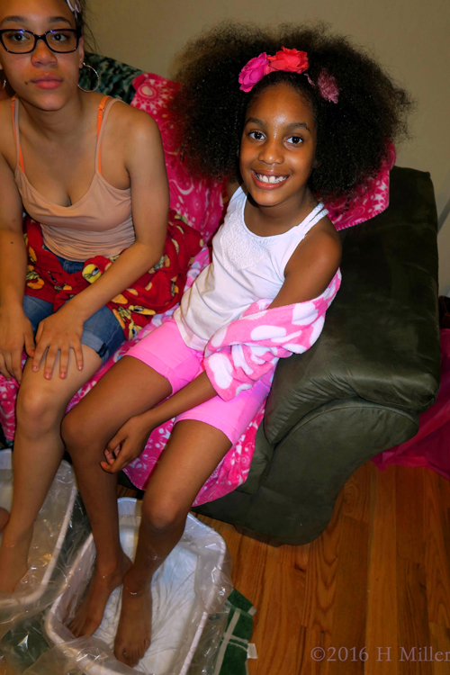 The Birthday Girl Smiles During Her Kids Pedicure.