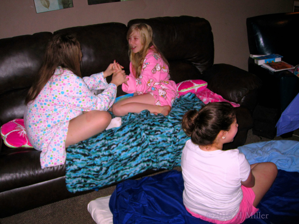 Hanging Out On The Couch During The Kids Home Spa Party 
