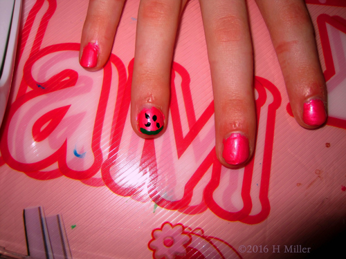 Cute Watermelon Accent Kids Mani Cute Watermelon Accent Kids Mani