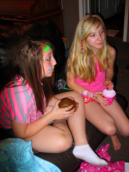 Sitting With Drinks, Friends, And Cute Hair At The Kids Spa Party Sitting With Drinks, Friends, And Cute Hair At The Kids Spa Party