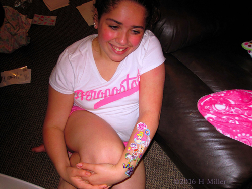 Smiling In Her Homemade Girls Spa Party Sticker Tattoo Smiling In Her Homemade Girls Spa Party Sticker Tattoo