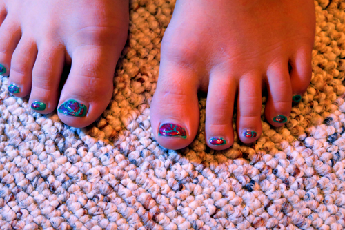 Green With Red Shatter Kids Pedicure Green With Red Shatter Kids Pedicure