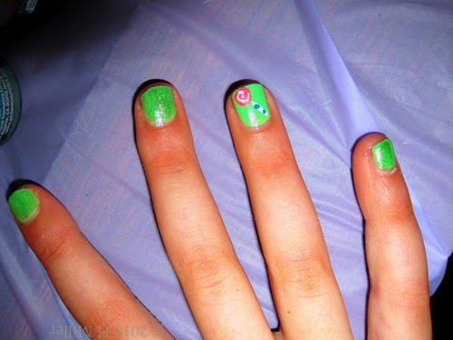 Swirly Lollipop With Green Apple Glitter Covered Polish Kids Nail Ar