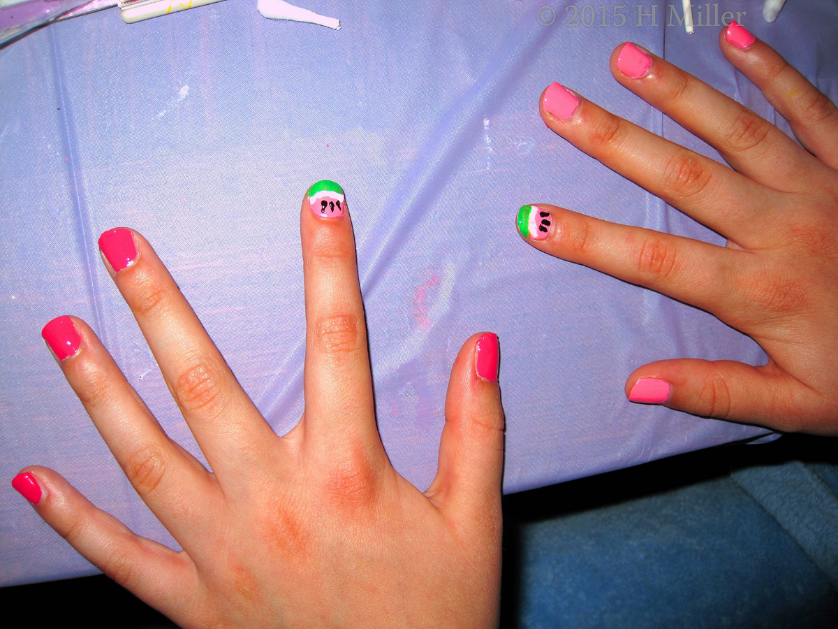 Kids Spa Nail Art Watermelons With Hot Pink And Another Pink Shade. Summery! 