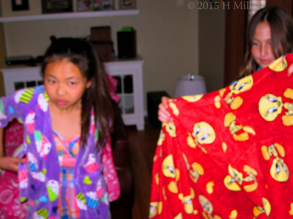 Putting On The Colorful Spa Party Robes. 