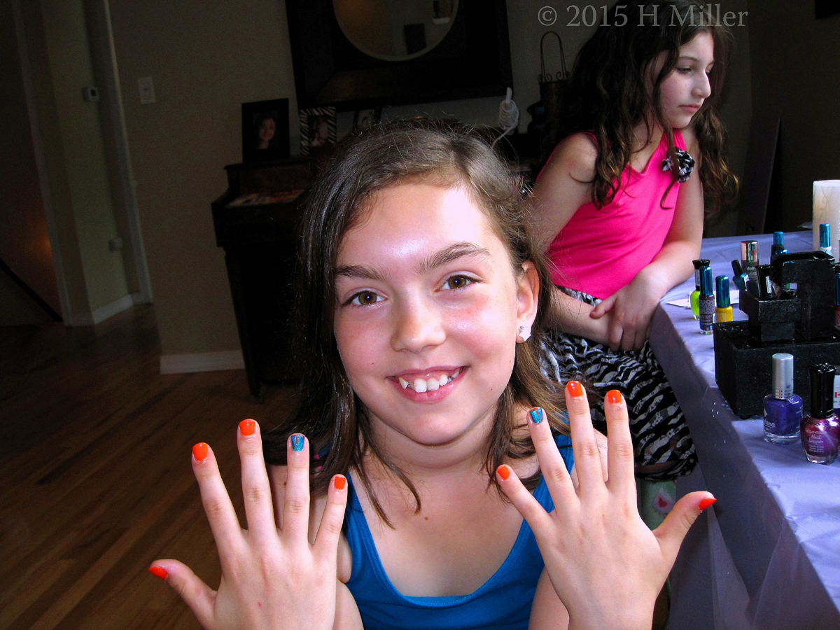 Showing Her Cool Orange With Blue OPI Shatter Polish. 