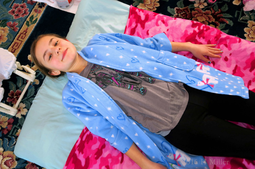 Looking Fresh With Her Kids Manicure And Spa Robe Looking Fresh With Her Kids Manicure And Spa Robe