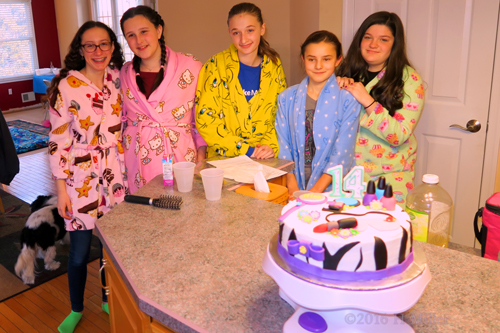 Group Picture By The Kids Spa Birthday Cake!Check Out The Cool Nail Polish Fondent!