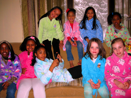 The Girls Are Excited For The Party In Spa Robes The Girls Are Excited For The Party In Spa Robes