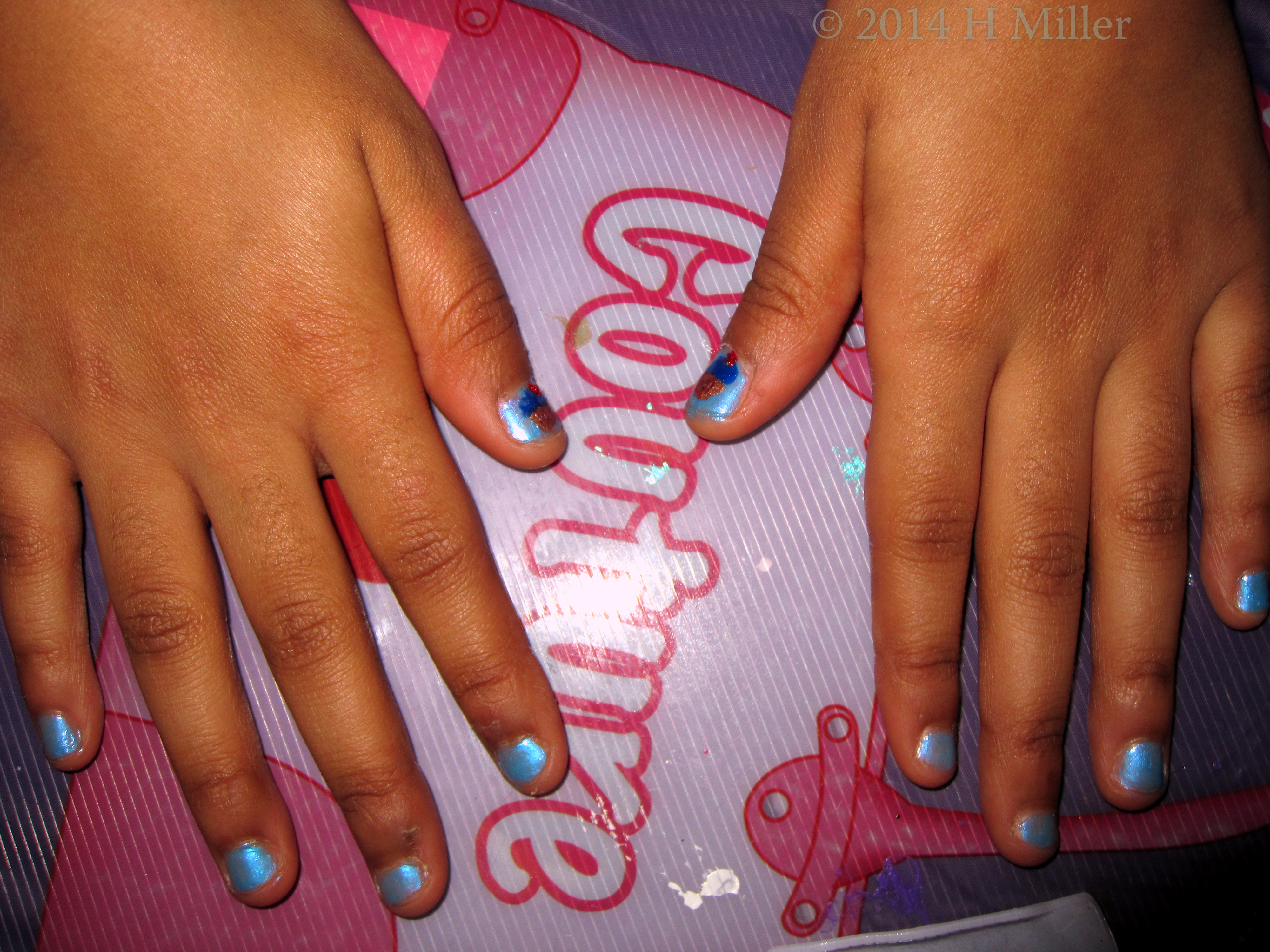 Kids Nail Art! Metallic Powder Blue With Blueberry Cupcakes!! Yum! Kids Nail Art! Metallic Powder Blue With Blueberry Cupcakes!! Yum!