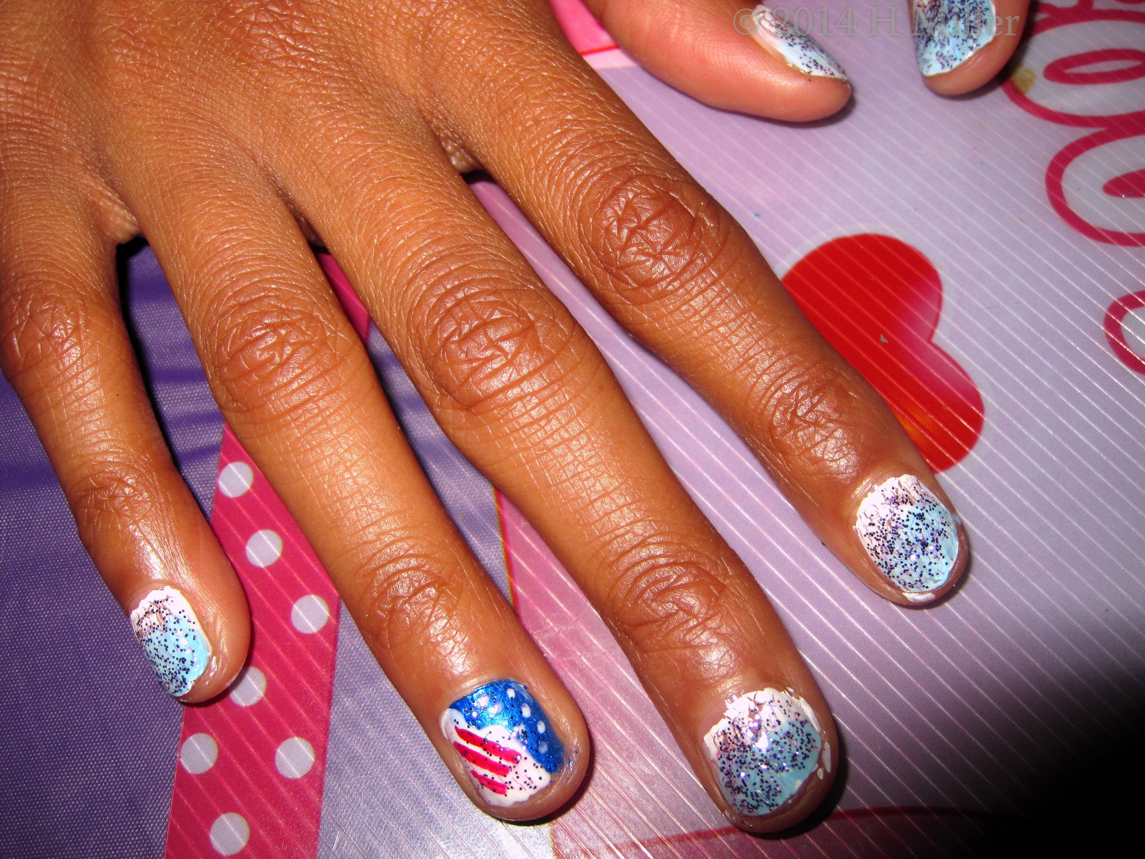 Tween Mani Nail Art Glitter Atop White And Baby Blue OPI Shatter Blend N A US Flag! Tween Mani Nail Art Glitter Atop White And Baby Blue OPI Shatter Blend N A US Flag!