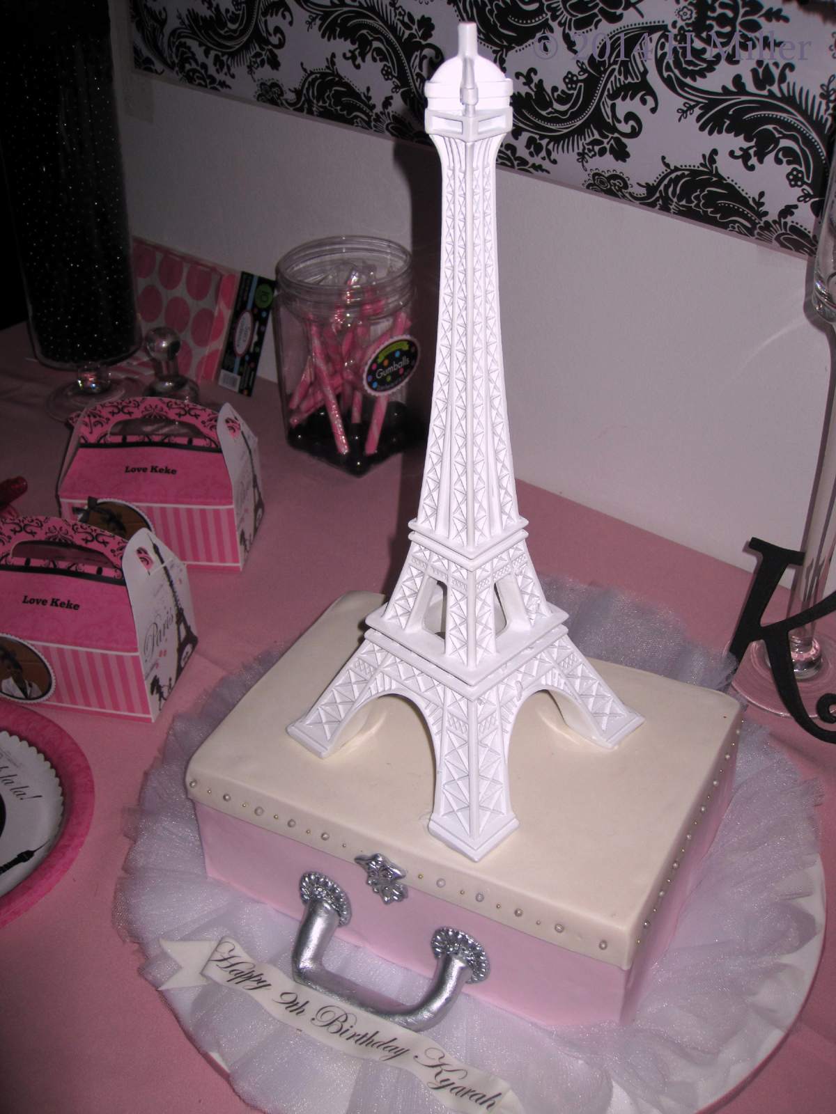 Eiffel Tower Atop Makeup Bag Spa Birthday Cake 